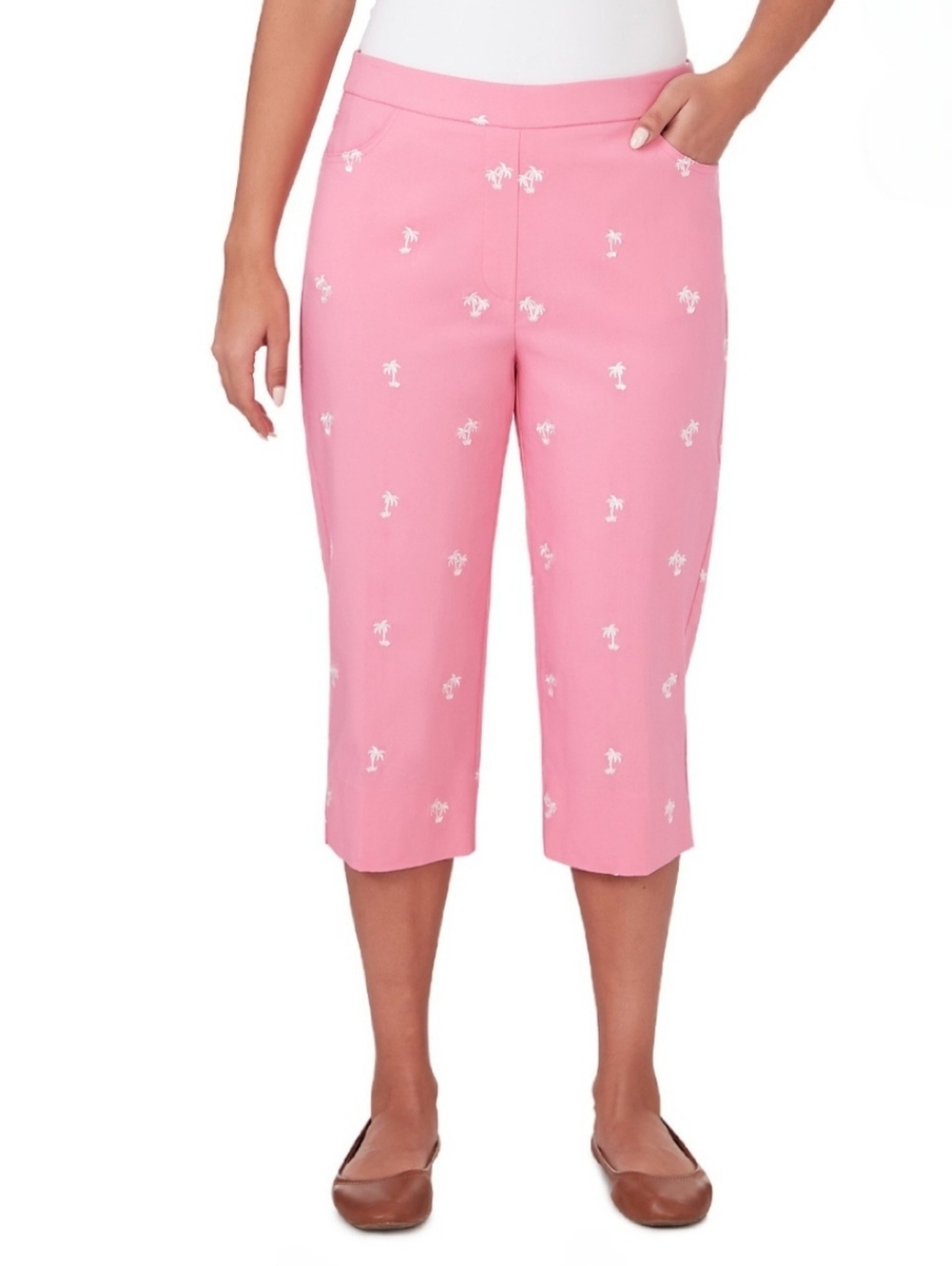 Alfred Dunner Allure Miami Beach Pink Palm Tree Clam Digger Capri Pants  Size 6P